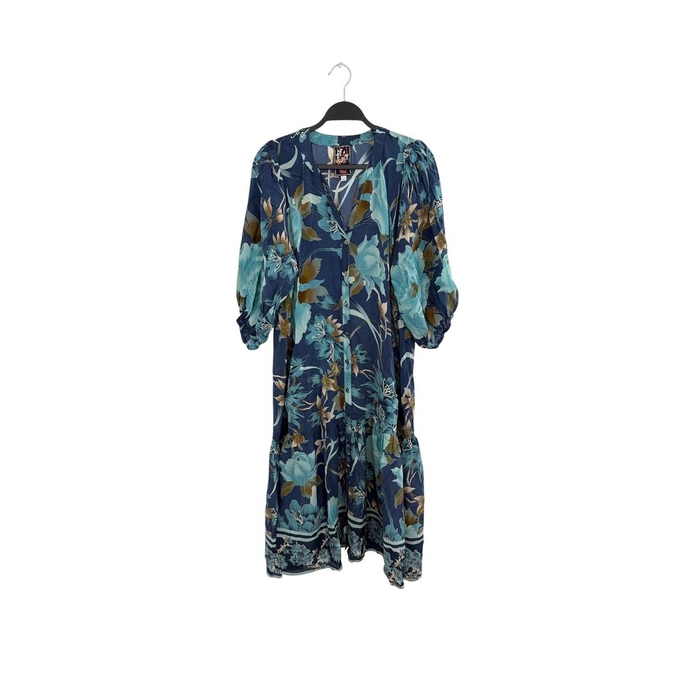 Johnny Was Yoka Dress Peonee Floral Blue Tiered Maxi Resort Vacation Boho L - Picture 2 of 8